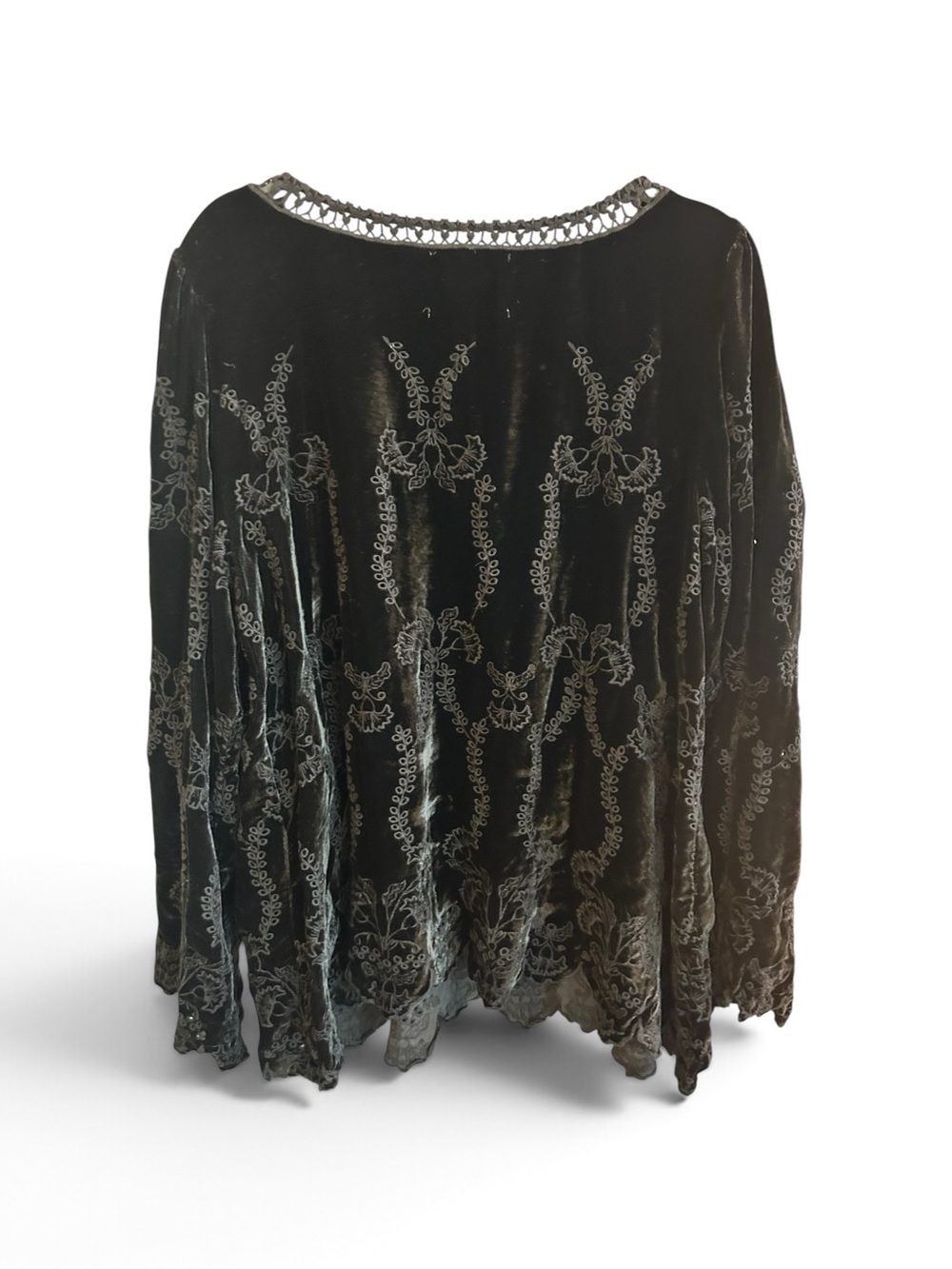 Johnny Was Althea Black Velvet Embroidered peasant V-Neck Tunic XL - Picture 3 of 9